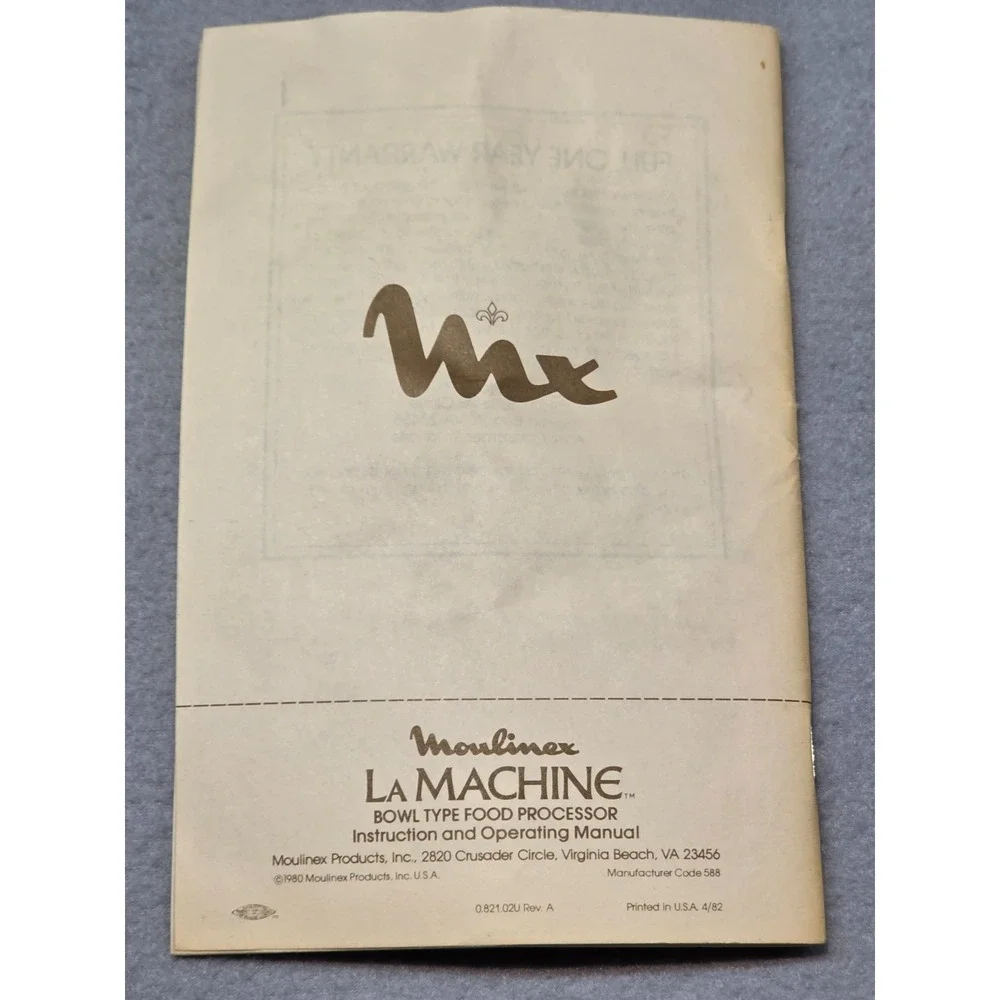 Moulinex La Machine II‎ LM2 LM3 Food Processor Instruction Manual Vintage 1982
